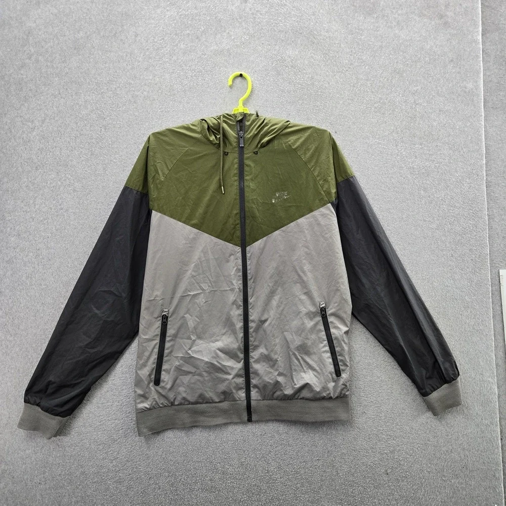 VINTAGE Nike Men Jacket L Green Colorblock Y2K Windbreaker Zipper Logo READ